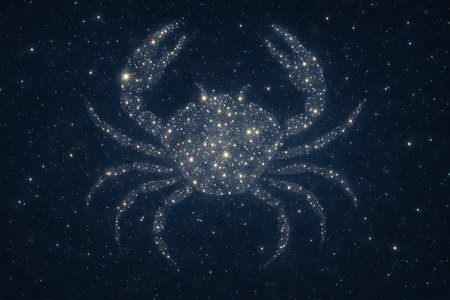 Glowing starry crab shape in night sky illustration. concept of zodiac sign, celestial art, cosmic imagery.の写真素材