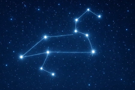 Zodiac leo constellation shining in night sky with cosmic stars in celestial space. concept of astrology, cosmic exploration, nighttime stargazing.の写真素材