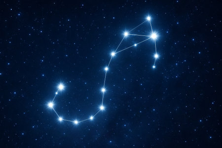 Scorpio zodiac sign formed by bright stars in a deep night sky constellation. concept of astrology, celestial navigation, cosmic mystery, starry night.の写真素材