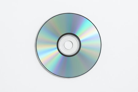 Music cd with rainbow reflection on white background. concept of audio media, classic disc, digital music storage.の写真素材