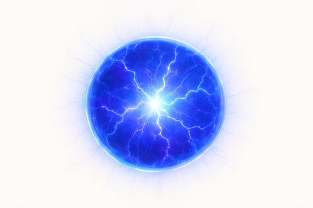 Glowing electric blue orb with lightning bolts on white background. concept of energy, power source,...