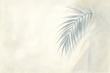Watercolor palm tree shadow on wall capturing calm serenity and simple nature composition in soft neutral tones.の写真素材