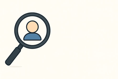 Minimalistic illustration of person icon in magnifying glass on white background. concept of search,...