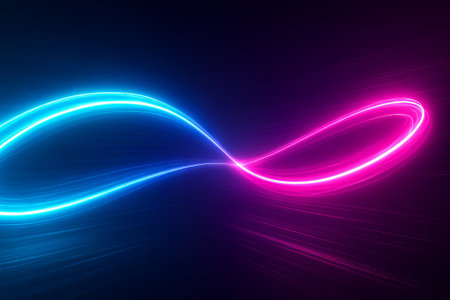 Futuristic neon sabers creating dynamic light trails in a digital abstract composition. concept of...