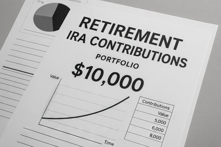 Retirement financial planning document showing ira contributions portfolio with graph and data table. concept of investment strategy, financial management, retirement savings.の写真素材
