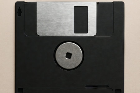 Retro floppy disc isolated on neutral background highlighting vintage technology and nostalgic media storage concept.の写真素材