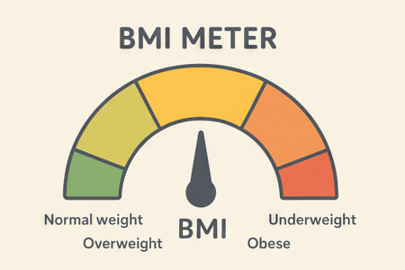 Simplistic bmi meter illustration showing underweight to obese range for health awareness and measurement concept.の写真素材