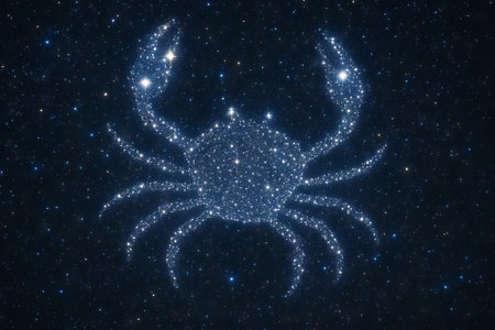 Starry crab constellation illuminating night sky with sparkling celestial glow. concept of cosmic beauty, zodiac astrology, celestial navigation.の写真素材