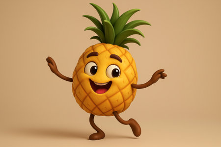 Dancing pineapple fiesta with cheerful expression on simple background. concept of fun, joyful celebration, tropical vibes.の写真素材