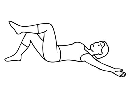 Black outline illustration of woman performing leg raise exercise on white background. concept of fitness, workout, exercise routine, health, stretching, yoga, design element.のイラスト素材