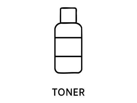 Black outline of toner bottle icon isolated on white background. concept of skincare, beauty product, minimalist style, cosmetic design element, hygiene, self-care illustration.のイラスト素材