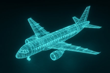3d hologram of an airplane illustration showcasing futuristic technology and aviation innovation...