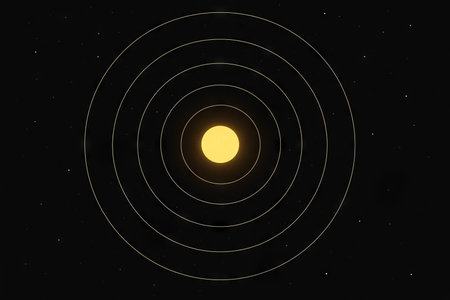 Illustration of planetary orbits surrounding a central sun with simple composition for astronomy enthusiasts and cosmic art admirers.の写真素材