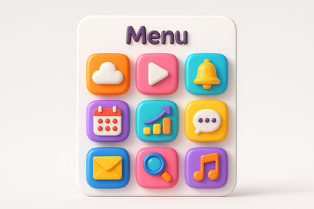 Bright menu with colorful icons in simple style for user interface and app design illustration concept of modern ui, digital creativity, technology.の写真素材