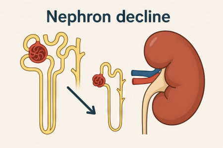 Illustration of nephron decline showing kidney structure and function in health concept of kidney...