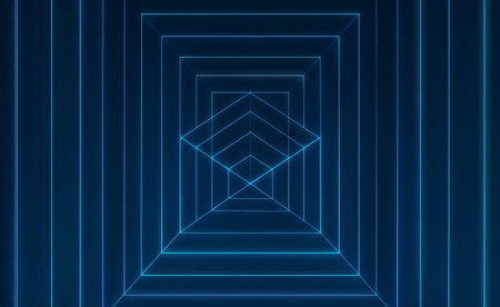 Endless blue geometric lines creating a mesmerizing optical illusion with simple compose design in...