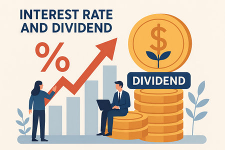 Investment and interest rates illustration featuring growth chart and dividend symbol for financial analysis and economic planning concepts.の写真素材
