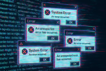 Cyberpunk code stream with system error overlays in glitch aesthetic illustration, concept of...