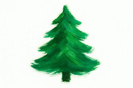 Abstract christmas tree illustration featuring simple brush strokes and green tones for seasonal holiday decor concept of minimalist festive art and christmas aesthetic.の写真素材
