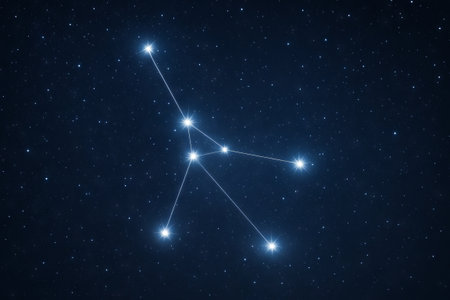 Cancer zodiac sign constellation illuminated in starry night sky. concept of astrology, celestial...