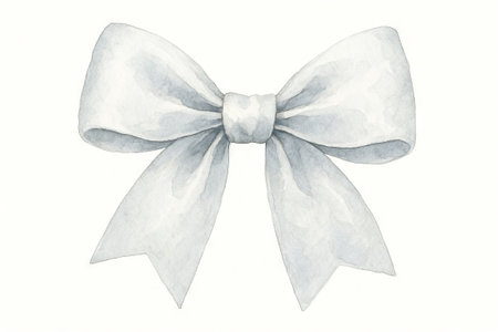 Watercolor illustration of elegant white bow on simple background highlighting delicate beauty and soft textures. concept of decoration, minimalism, elegance.の写真素材