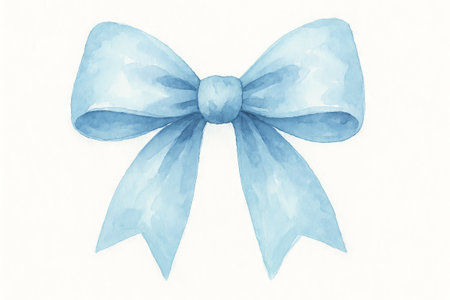 Watercolor blue bow illustration with simple design isolated on white background. concept of decorative art, gift wrapping, elegant design.の写真素材