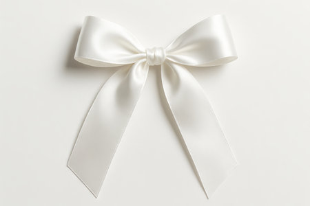 Elegant white satin bow on simple background for weddings and gift wrapping. concept of decorative elegance, festive decor, sophisticated accessories.の写真素材