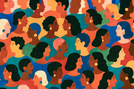 Diverse community collage featuring various individuals in vibrant colors illustrating unity and inclusion. concept of multicultural society, harmony, diversity.の写真素材