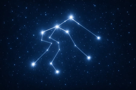 Aquarius constellation shining brightly in starry night sky illustrating astrology and celestial navigation.の写真素材