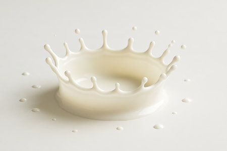 Milk splash forming a crown shape against white background. concept of dairy art, creative photography, liquid motion.の写真素材