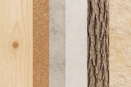 Natural textures collection featuring wood cork stone fabric and bark elements for design...