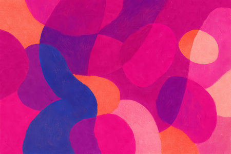Bold and vibrant abstract painting with pink and orange shapes. concept of artistic expression, colorful design, contemporary art, background.の写真素材
