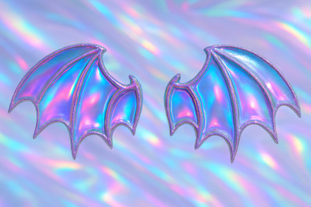 Holographic dragon wings illustration with iridescent colors on pastel background. concept of fantasy art, creative design, mythical imagery.の写真素材