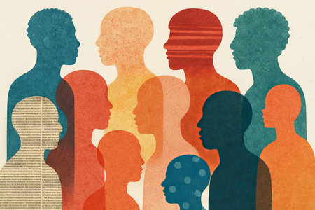 Colorful silhouettes of diverse people in abstract art illustration. concept of diversity,...
