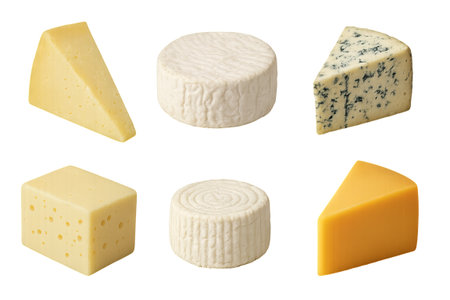 Png assortment of cheeses with various textures and shapes isolated on transparent background. gourmet snacks, gastronomy, dairy varieties, culinary ingredients. cheese set for culinary design.の写真素材