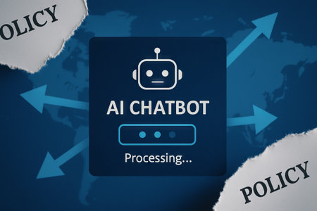 AI chatbot processing information for policy making. Artificial intelligence dealing with legal...