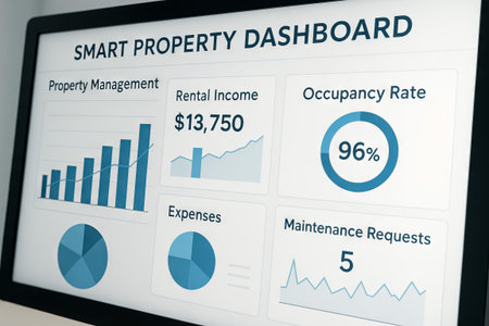Smart property dashboard featuring rental income, occupancy rate, and management data for efficient real estate management.の写真素材
