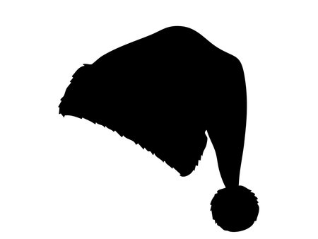 Black silhouette of santa hat isolated on white background. concept of christmas, festive clothing, holiday season, winter fashion accessory, icon, design element..のイラスト素材