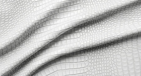 Trendy white color 2026 year. White alligator skin with natural folds showing detailed reptile texture. Abstract backdrop for luxury fashion or exotic design concept..の写真素材