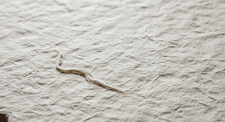 Trendy white color 2026 year. Textured white papyrus paper with a loose fiber thread, highlighting natural material and organic pattern for background or creative surface design..の写真素材