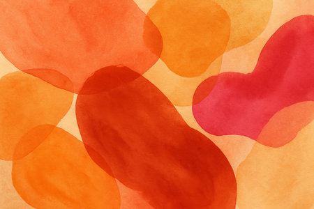 Abstract watercolor pattern with vibrant red and orange circles on textured paper. concept of artistic background, color harmony, creative design.の写真素材