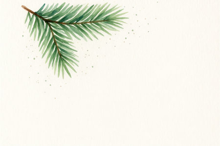 Watercolor christmas tree branch art in simple composition for holiday decor and seasonal...