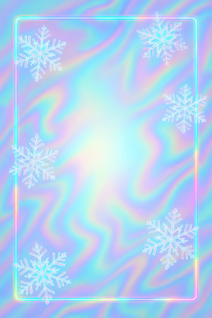 Holographic christmas glow with snowflakes and abstract design elements for festive holiday decor....