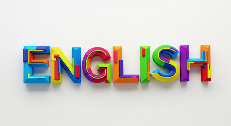 Colorful 3D text spelling English on a white background. Concept of learning, language education. For grammar lesson..の写真素材