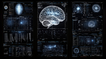 Brain scan in medical software visualization of neural activity. concept of neuroscience, brain...
