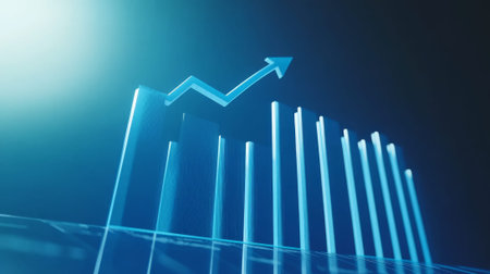 Economic growth chart with detailed 3d style bar and rising arrow for financial analysis and...