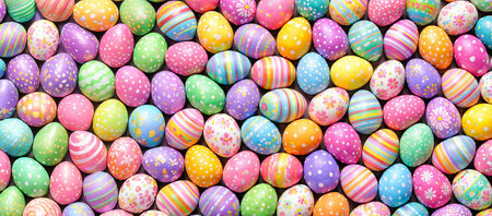 Colorful Easter eggs with various patterns and designs. Celebration accessory for Easter holiday....