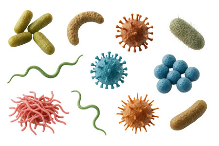 Png set of diverse 3d microorganisms including bacteria and viruses isolated on transparent...