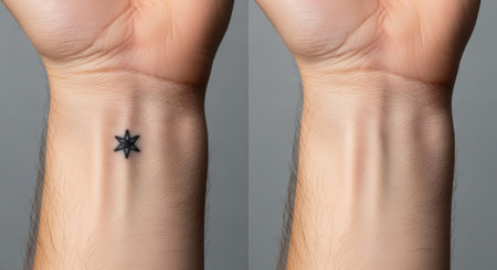 Minimalist small star tattoo illustration on human wrist showcasing unique body art design and...