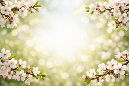 Beautiful spring background with blossoming cherry blossoms and sunlight bokeh effect. concept of...